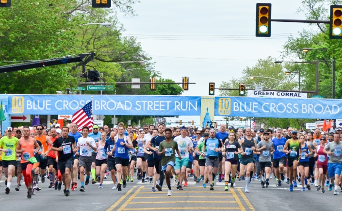 The race is on! Runners take off at the start line for the Broad Street Run